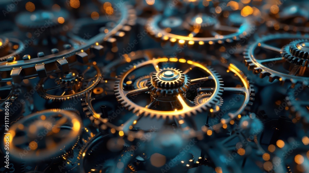 Aufkleber intricate 3d gears in motion on dark background abstract mechanical engineering concept digital art