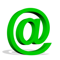 Gr&uuml;nes At-Symbol vor wei&szlig;em Hintergrund, 3D-Illustration