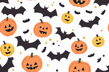 Halloween pumpkin Jack seamless pattern. Holiday party wrapping paper scary character design. Halloween creepy spooky card template vector illustration
