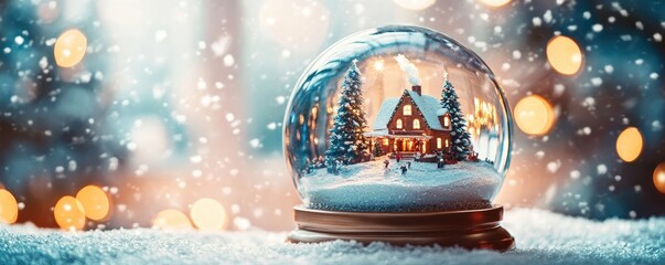 Closeup of a snow globe with Christmas scene