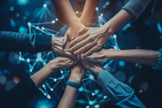 Collaborative Team Building Efforts Showcasing Diverse Hands Uniting in Modern Workspace