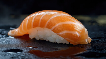 Salmon nigiri, high detail closeup