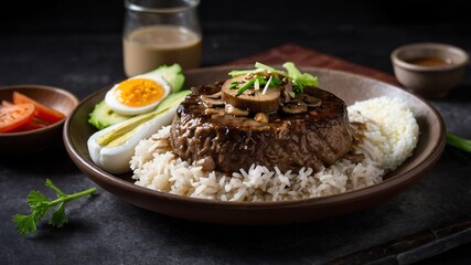 filipino style patty with mushroom sauce silog art .jpeg