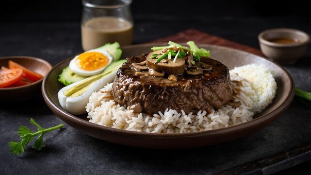 filipino style patty with mushroom sauce silog art .jpeg