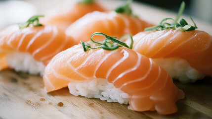 Salmon nigiri, high detail closeup