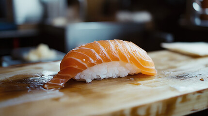 Salmon nigiri, high detail closeup