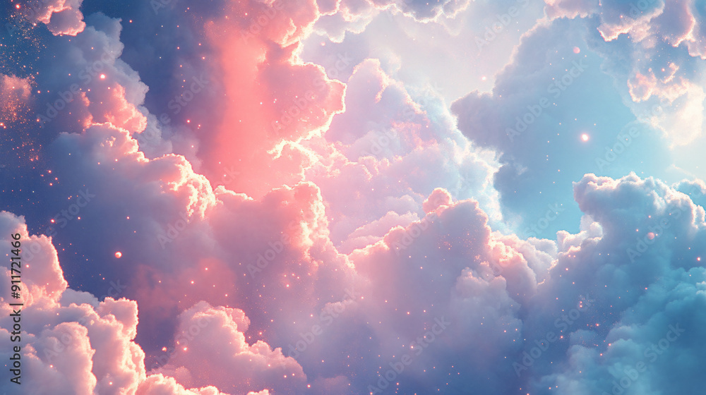 Wall mural fancy background of glittering fluffy clouds and sky
