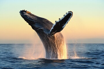 Fototapeta premium Whale California. Humpback Whale Breach in Cabo San Lucas, Maui - Wildlife Photography