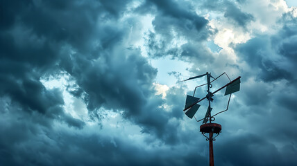 Dramatic Wind Vane Standing Strong Against Dark Stormy Skies at Dusk