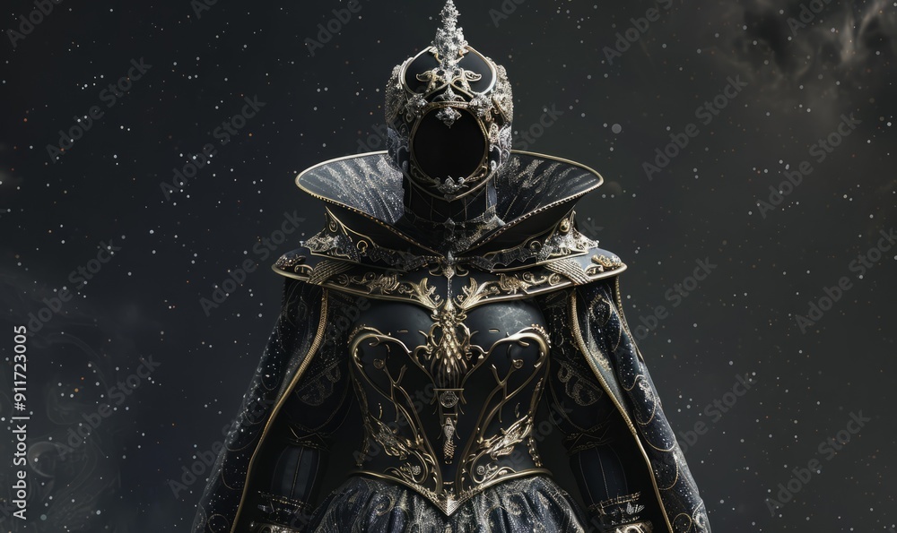 Poster galactic empress: regal attire with intricate designs and a commanding presence