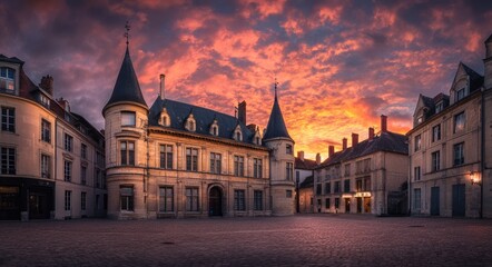 Obraz premium Dijon France. Captivating Sunset over Historic Ducal Palace and Architectural Marvel in Burgundy