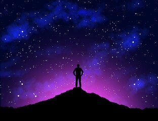 Fototapeta premium Milky Way and person on the mountain peak