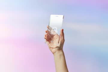 Experimental model of new smartphone in hand of person