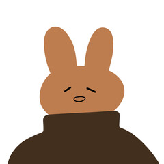 Charming Rabbit Character in Turtleneck Vector | Cute Minimalist Brown Design