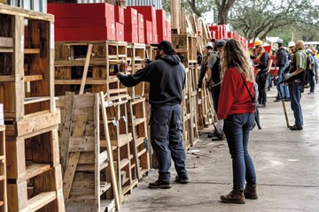 Fototapeta premium Behind the Scenes at a Political Rally: Volunteers Preparing Campaign Materials