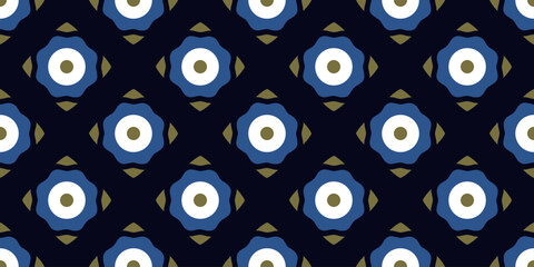 Elegant flowers seamless pattern background geometric motif floral tiles design. Square elements diamond shapes texture. Scarf, dress, shirt textile fabric swatch. Easy to recolor allover print block.