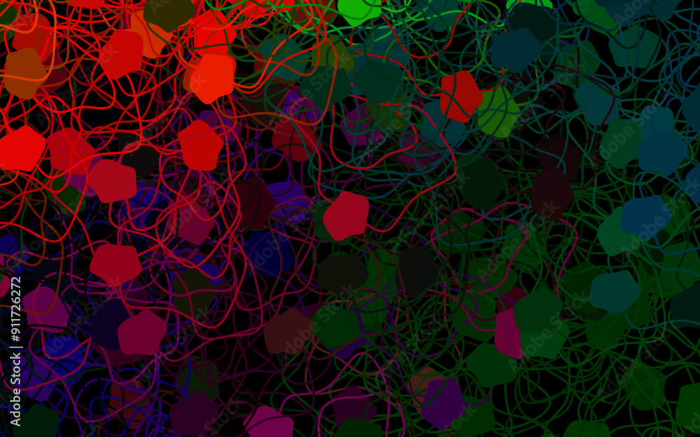 Poster dark multicolor vector backdrop with memphis shapes.