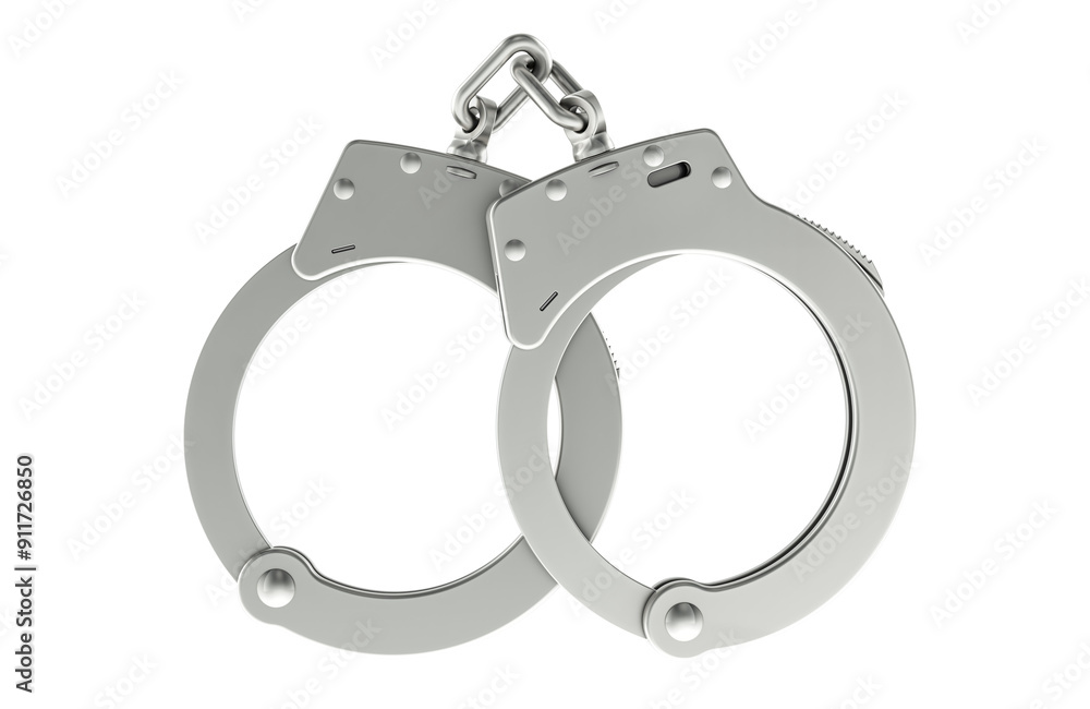 Poster handcuffs, top view. 3d rendering isolated on transparent background