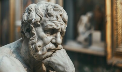 Naklejka premium Marble statue of a thoughtful man in a museum