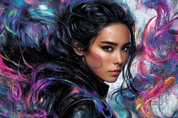 Modern Sorceress Portrait with Vibrant Magical Elements for Fantasy Art Design