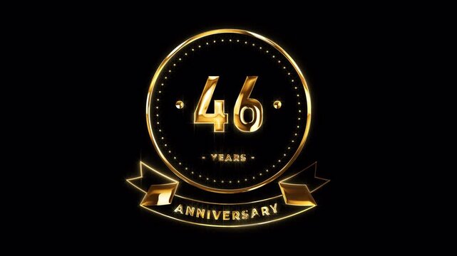 46th Anniversary Celebration. Happy 46 Years Anniversary Animation in Gold Color on the Transparent Background, Alpha Channel. Great for greetings, celebrations, events, and gifts.
