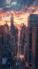 Rule of thirds in a cityscape with skyline at sunset