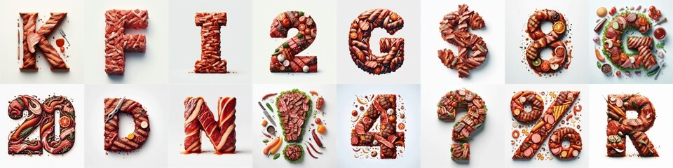 Fototapeta premium BBQ meat Lettering Typeface. AI generated illustration