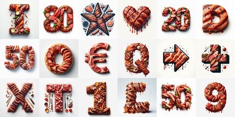 Fototapeta premium BBQ meat Lettering Typeface. AI generated illustration