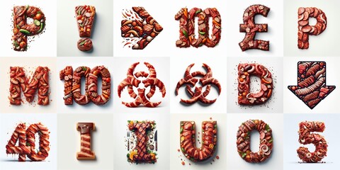 Naklejka premium BBQ meat Lettering Typeface. AI generated illustration