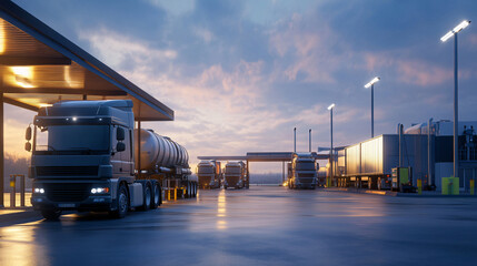 Biofuel filling station with trucks in the background