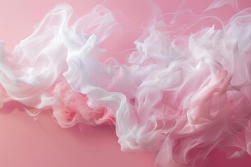 Fototapeta premium ethereal cloud of white and pink smoke frozen in a graceful swirl against a neutral background creating a dreamy and artistic visual effect