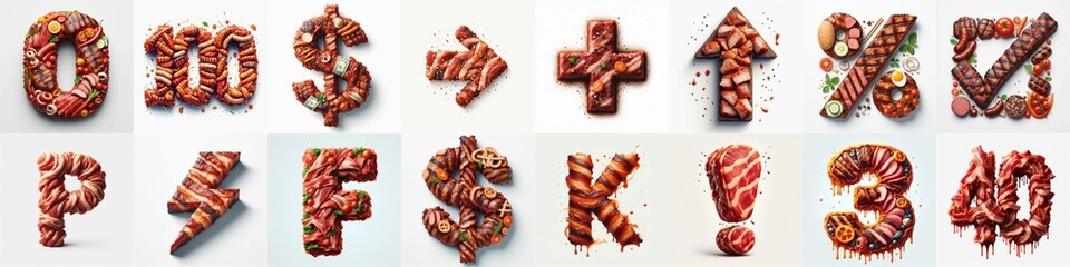 BBQ meat Lettering Typeface. AI generated illustration