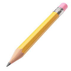 Classic yellow pencil with a pink eraser, perfect for writing, drawing, and sketching, isolated on a transparent background