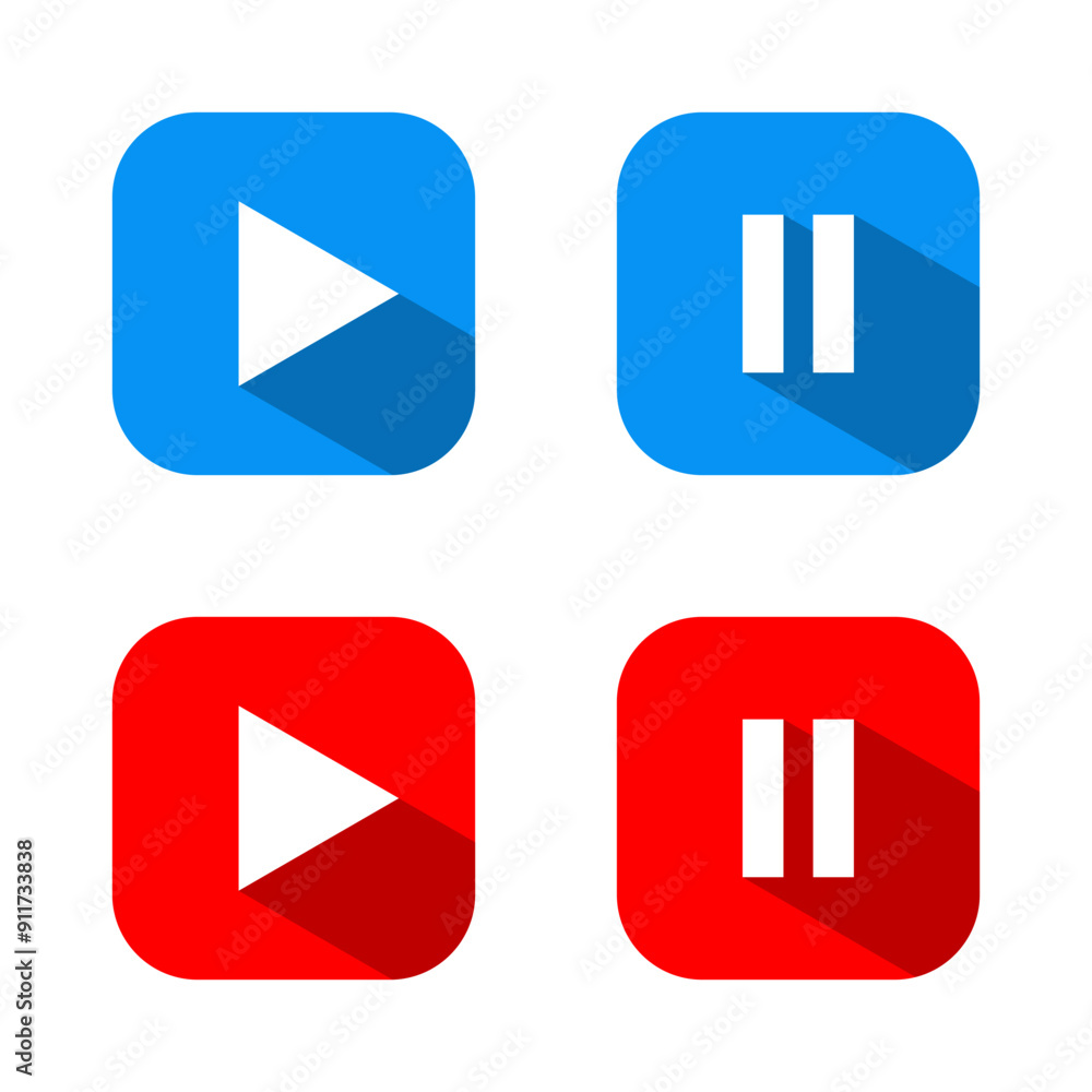Poster play and pause button icon on square background