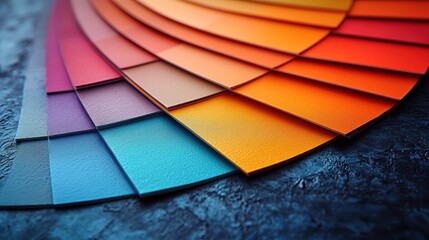 Fototapeta premium Color Palette Guide with Rainbow Color Swatches for Paint and Graphic Design - Close-Up of Color Samples on Table