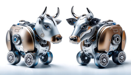  Bundle of two robotic mechanical cows isolated on a white background – A pair of robotic me_1(20)
