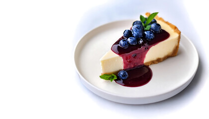  Classic Cheesecake Slice Topped with Fresh Blueberry Compote on White Plate &ndash; A classic che_1(24)