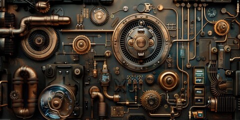 Steampunk-inspired machine with intricate gears.