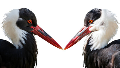  Closeup of a black and a white stork face to face isolated on a transparent background _1(34) © fotoluigi868