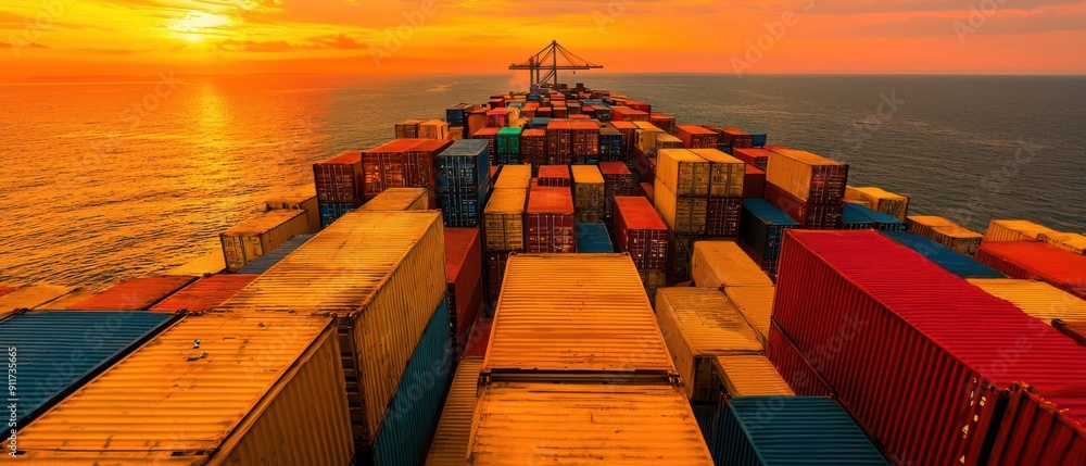 Poster cargo being loaded onto a ship deck capturing the dynamic activity of a busy port in action