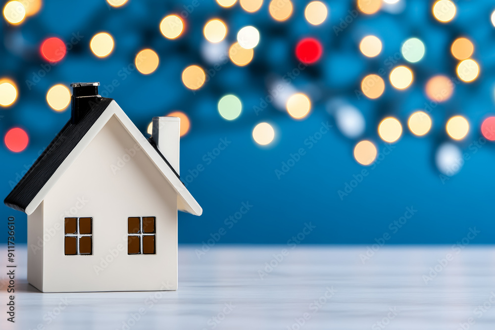 Poster close up of festive house lights background with empty space for text