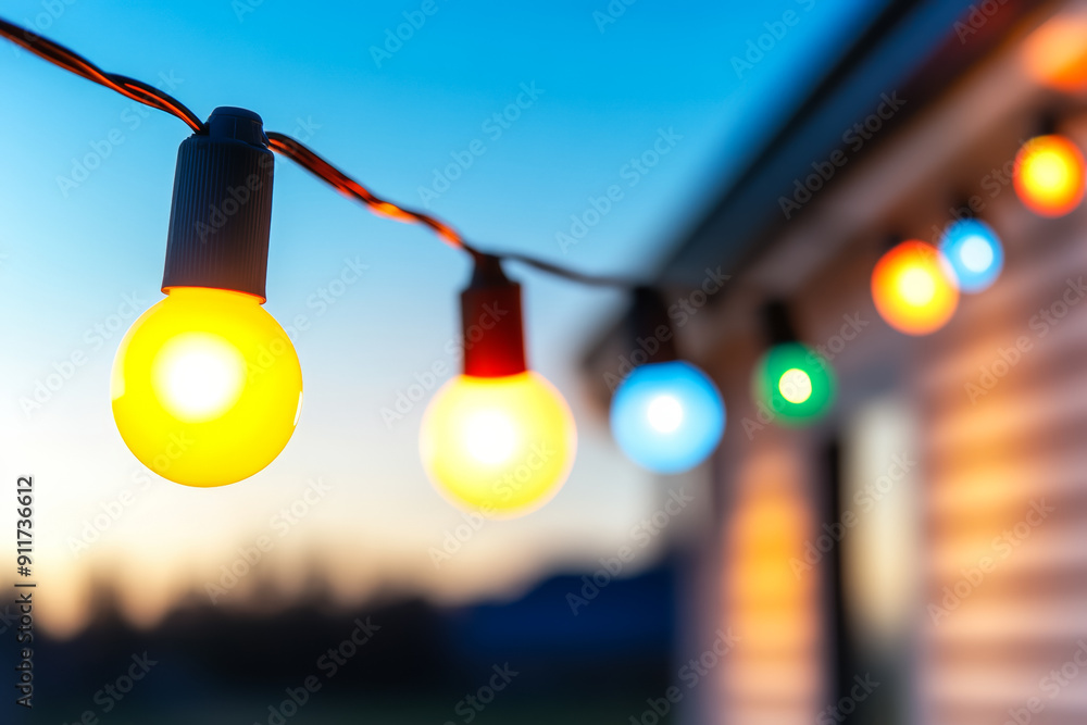 Poster close up of festive house lights background with empty space for text