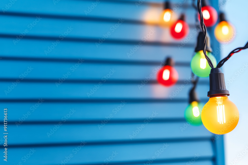 Poster close up of festive house lights background with empty space for text