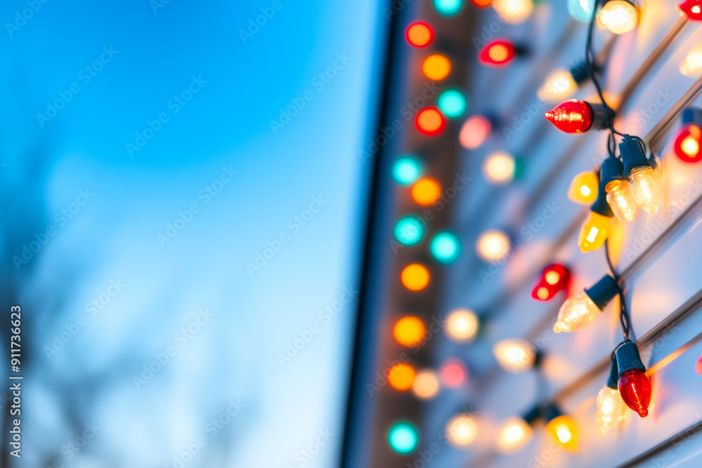 Poster close up of festive house lights background with empty space for text