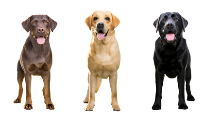  Collection of three happy standing labrador retriever dogs in different colours, yellow, bl_1(48)