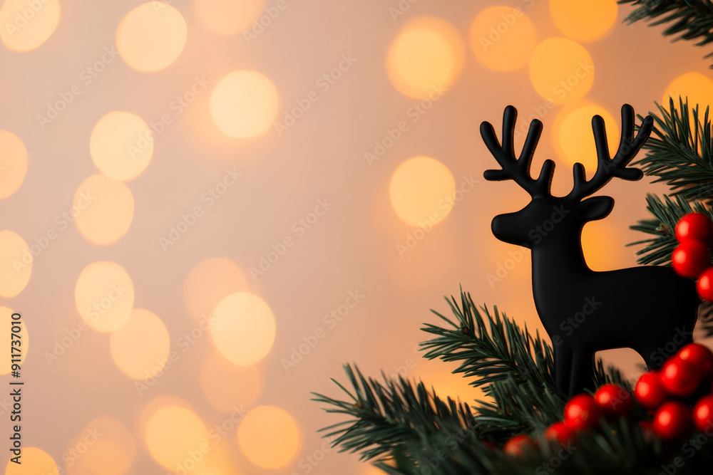 Poster magical window view of reindeer decor background with empty space for text