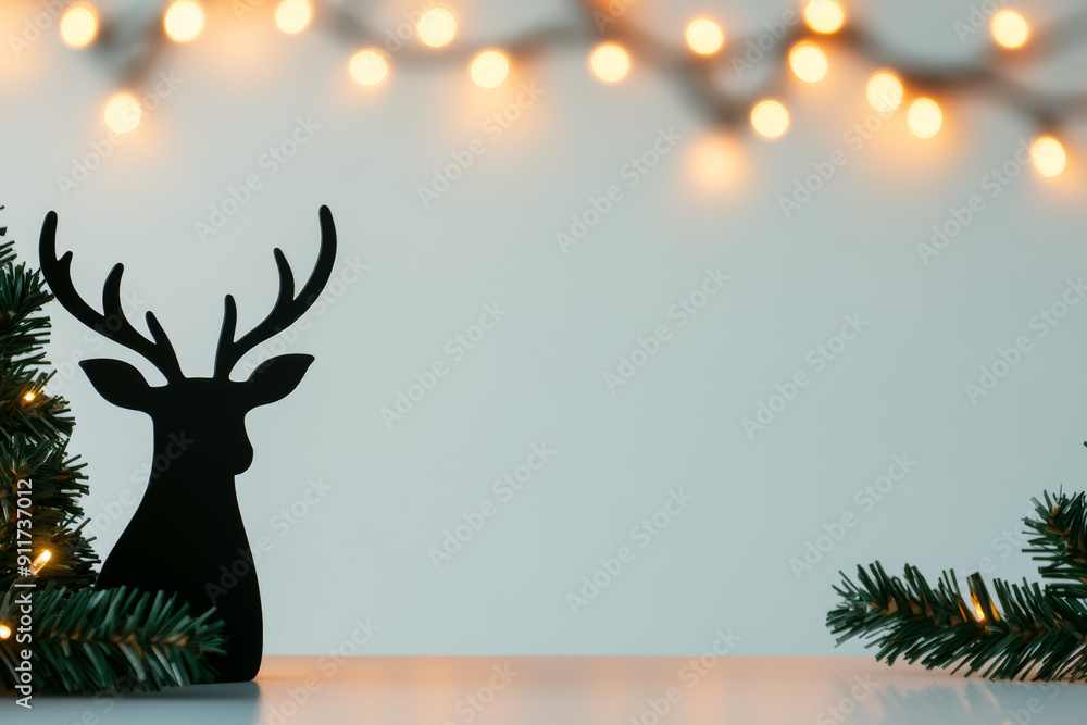 Poster magical window view of reindeer decor background with empty space for text