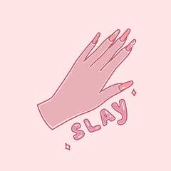 Slay, Peach Nails, Manicure, Feminist, Future Is Female, Girl Power, Selflove Illustration, Peach Background