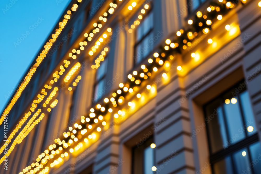 Poster unique christmas lighting patterns on facades background with empty space for text