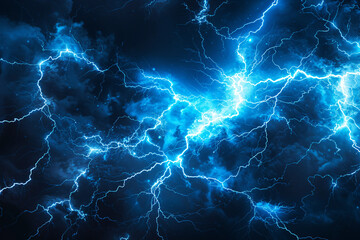 Electric Blue Lightning Storm: A mesmerizing digital art piece showcasing a vibrant blue lightning storm against a dark backdrop. The electrical energy crackles and surges, creating an abstract and po